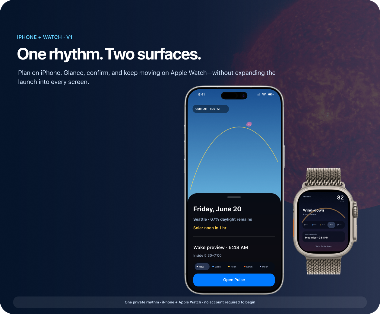Solpath adapting one Seattle solar moment across iPhone and Apple Watch.